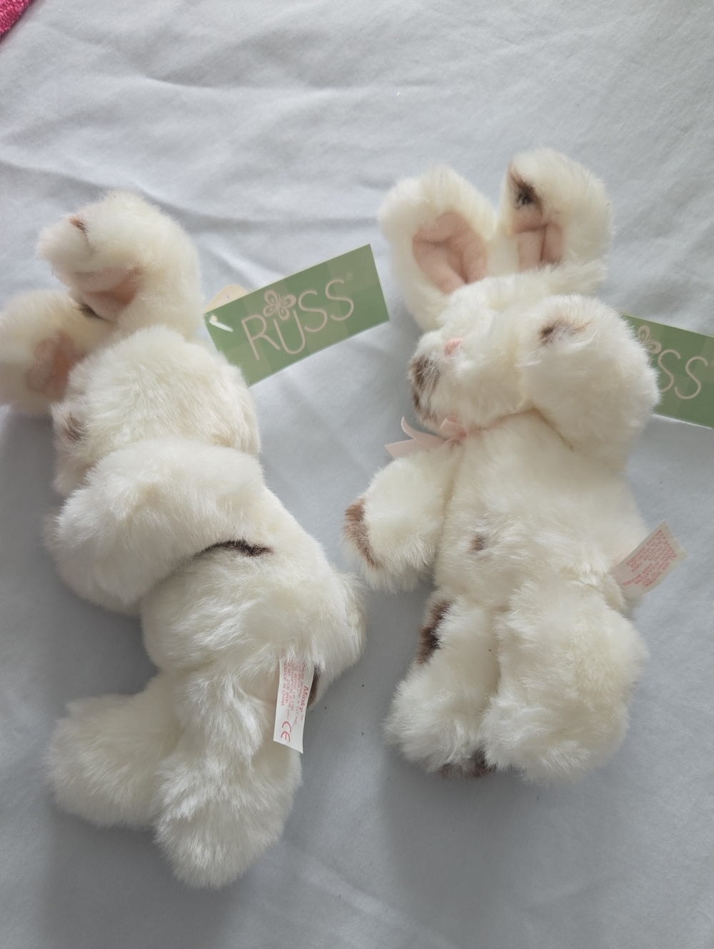Russ Cream and Brown Spot Plush Bunny Pair. Set Of 2. 12B0395